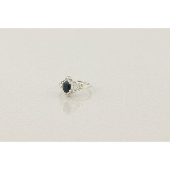 Sterling Silver Natural Dark Blue Sapphire and Cubic Zirconia Ring Size 8 1/4 - Picture 5 of 6